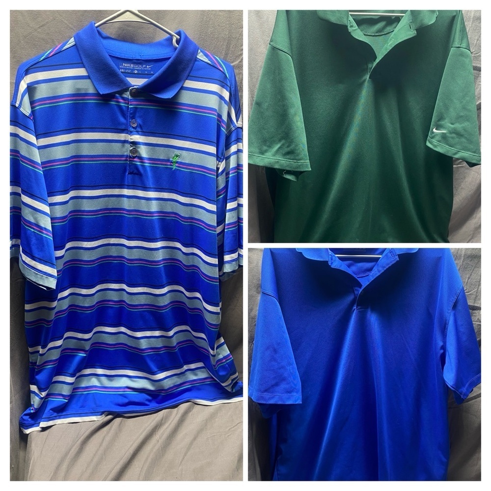 3 Nike Fit Dry Golf Polo Shirts XXl Blue Green Striped